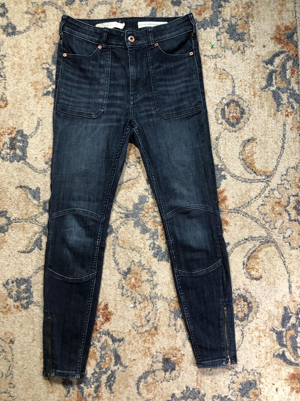 Pilcro And The Letterpress High-Rise Denim Jeggings Womens 27 Blue Zip Ankle